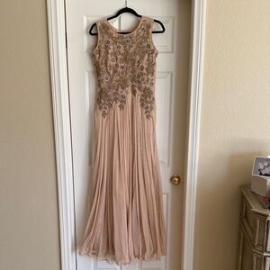 Elegant Sleeveless Embroidered Dress - Tan